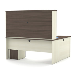 Elegant L-shaped Desk with Hutch in White Chocolate & Antigua