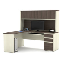 Load image into Gallery viewer, Elegant L-shaped Desk with Hutch in White Chocolate &amp; Antigua
