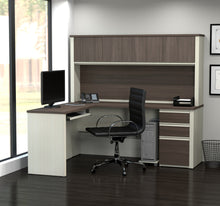 Load image into Gallery viewer, Elegant L-shaped Desk with Hutch in White Chocolate &amp; Antigua
