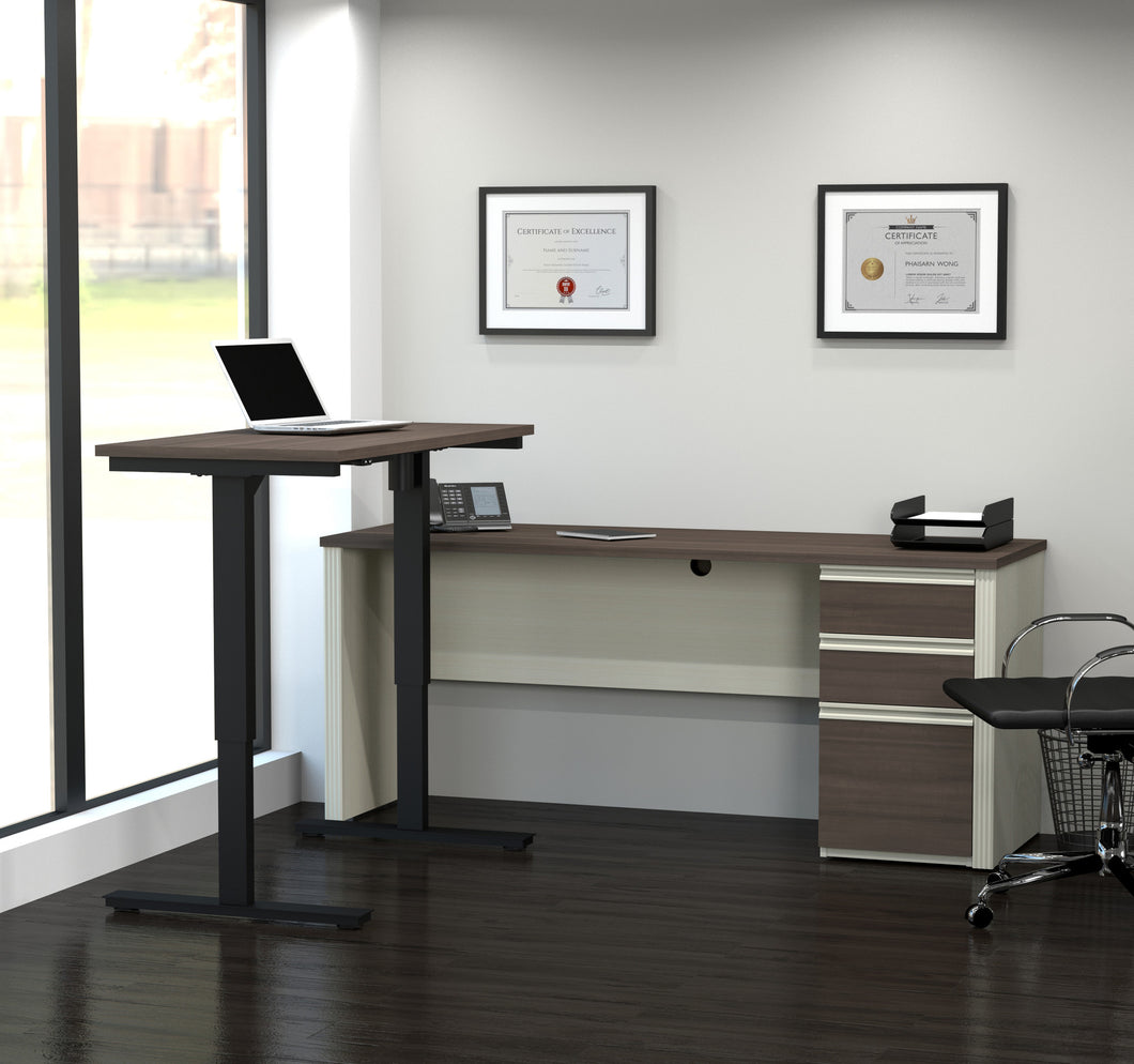 White Chocolate & Antigua Office Desk with Included Sit-Stand Desk