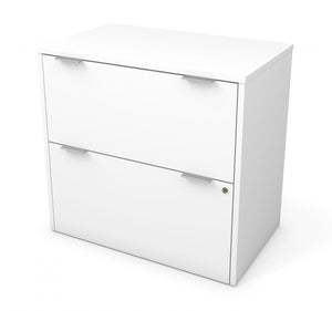 Adjustable Bark Grey Office Desk with White Credenza