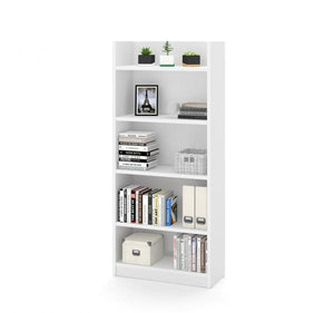 Modern Bark Grey and White L-Shaped Office Desk with Built-In Shelves