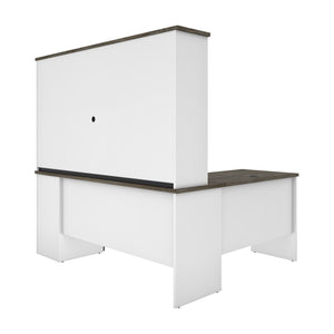 71" x 59" L-shaped Desk with Hutch in White & Walnut Gray