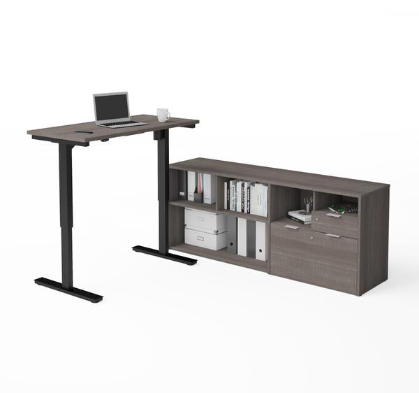 Adjustable Bark Grey Office Desk with Credenza