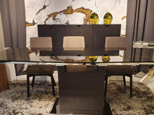 Load image into Gallery viewer, 71&quot; Dark Gray Oak &amp; Stainless High Gloss Lacquer Credenza
