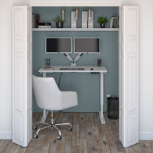 Load image into Gallery viewer, Satin White 48&quot; Twin Monitor Adjustable Desk
