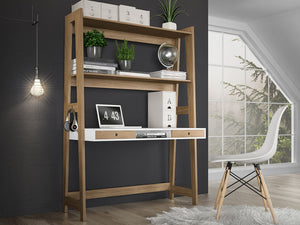 49" Three-Tier Ladder Desk in Oak & White