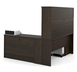 L-Shaped Office Desk with Hutch and Double Pedestals in Dark Chocolate