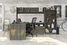 Load image into Gallery viewer, Walnut Gray 101&quot; L-Shaped Open Top Desk with Bookcase/Hutch
