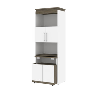 Walnut Gray & White 30" Collapsable Desk/Storage Cabinet with Hutch