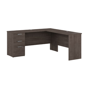 65" Gray Maple L-Desk with Built-in File Cabinet