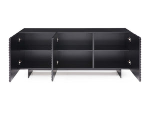Modern Black Credenza with Metal Legs and Wave Pattern