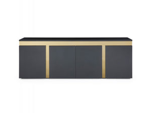94" Black and Polished Gold Stainless Steel Storage Credenza