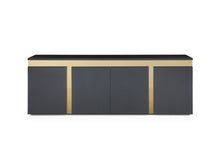 Load image into Gallery viewer, Modern 87&quot; Glass Conference Table with Black Lacquer &amp; Gold Stainless Base
