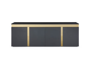 Modern 87" Glass Conference Table with Black Lacquer & Gold Stainless Base