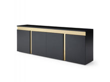 Load image into Gallery viewer, 94&quot; Black and Polished Gold Stainless Steel Storage Credenza
