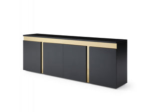 94" Black and Polished Gold Stainless Steel Storage Credenza