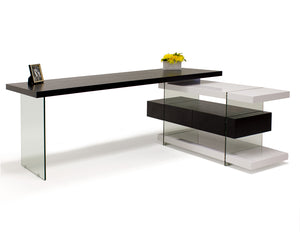 Modern Wenge & White Lacquer L-shaped Desk with Glass Legs