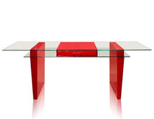 Load image into Gallery viewer, 79&quot; Modern Red Lacquer &amp; Tempered Glass Executive Desk
