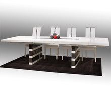 Load image into Gallery viewer, White Lacquer Conference Table with Gray Mirrored Legs (Extends to 124&quot; W)
