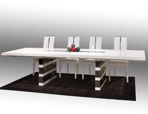 White Lacquer Conference Table with Gray Mirrored Legs (Extends to 124" W)