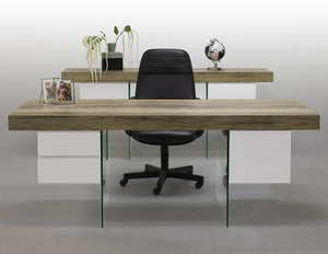 78" Rustic Oak & White Lacquer Modern Executive Desk
