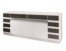 Load image into Gallery viewer, White Lacquer Conference Table with Gray Mirrored Legs (Extends to 124&quot; W)
