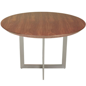 Walnut & Brushed Stainless Modern Circular Meeting Table