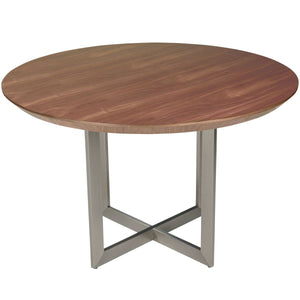 Walnut & Brushed Stainless Modern Circular Meeting Table