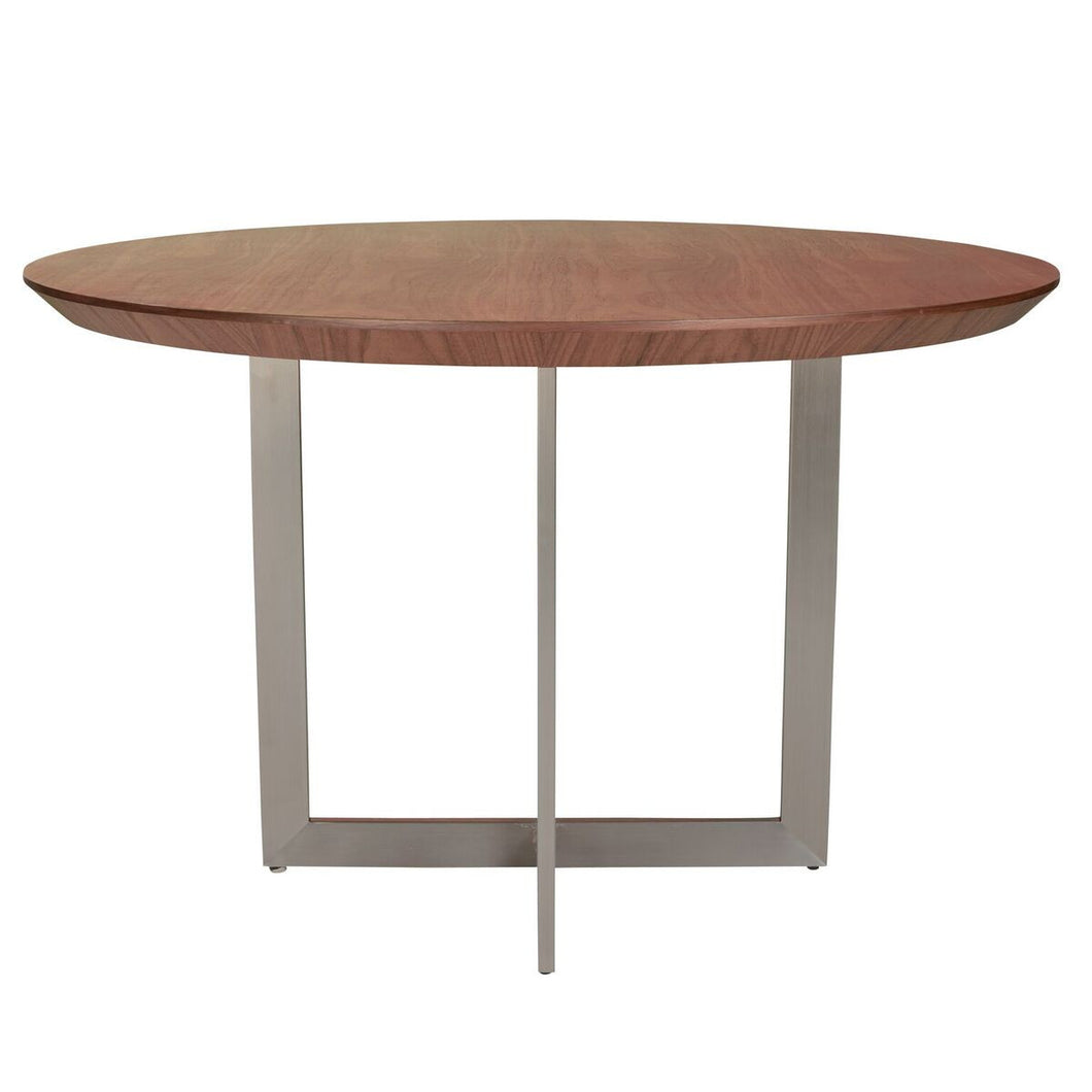 Walnut & Brushed Stainless Modern Circular Meeting Table
