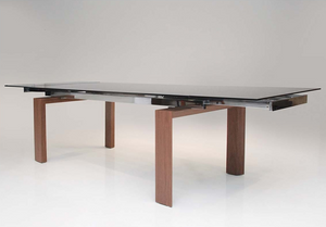 82" - 118" Smoked Glass & Walnut Modern Conference Table