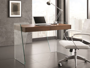 Office Desk with Walnut Top & Inset Drawers with Glass Legs