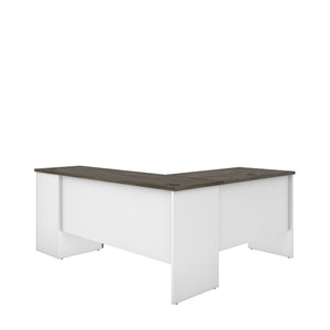 71" x 59" L-shaped Desk in White & Walnut Gray