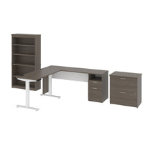Load image into Gallery viewer, 72&quot; Bark Gray &amp; White Adjustable 3 Piece L-Desk Set
