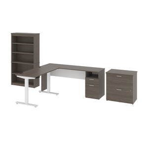 72" Bark Gray & White Adjustable 3 Piece L-Desk Set