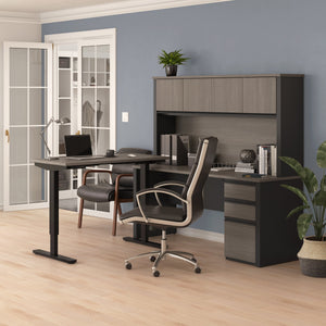 71" Desk & Hutch with Included Height Adjustable Desk in Bark Gray & Slate
