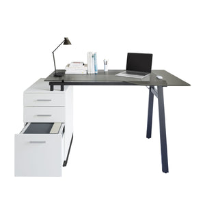 60" Desk with Built-in File in White/Glass