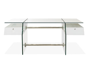 69" Modern Glass Executive Desk with White Lacquer Drawers