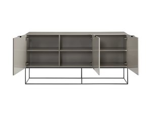 71" Modern Taupe Lacquer Storage Credenza with Black Base