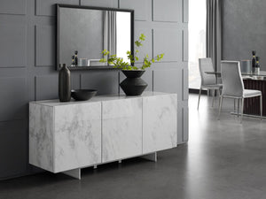 59" Credenza in Marbled White Glass