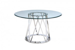 51" Round Tempered Glass and Polished Stainless Steel Meeting Table