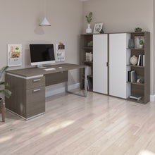 Load image into Gallery viewer, Bark Gray &amp; White 66&quot; Desk with Twin Cabinets

