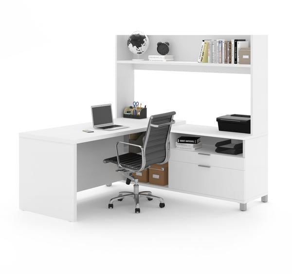 Spacious L-Shaped Office Desk with Hutch in White