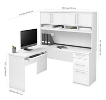 Load image into Gallery viewer, 60&quot; White L-Shaped Desk with Hutch &amp; Extra Storage
