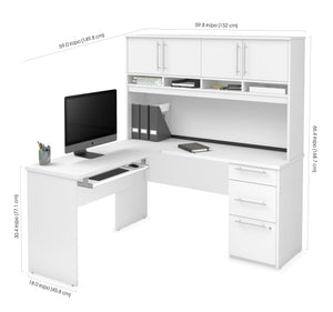 60" White L-Shaped Desk with Hutch & Extra Storage