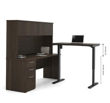 Load image into Gallery viewer, L-Shaped Adjustable Office Desk with Hutch in Dark Chocolate
