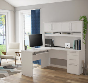 60" White L-Shaped Desk with Hutch & Extra Storage