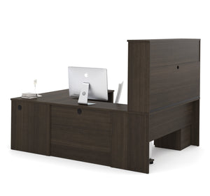 U-Shaped Desk with Pedestal and Hutch in Dark Chocolate