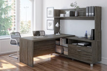 Load image into Gallery viewer, Walnut Gray 71&quot; x 71&quot; L-Shaped Desk with Open-top Hutch
